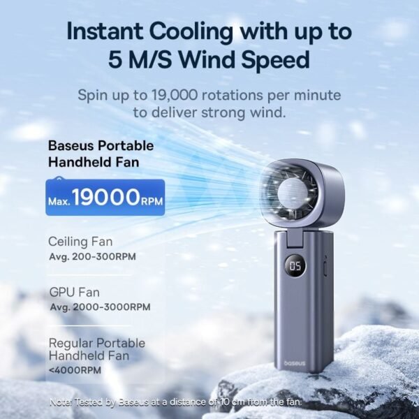 Baseus Foldable Handheld Fan 5-Speed Wind and Digital Display 4000mAh Rechargeable Portable Mini Fan For Indoor and Outdoor Use - Image 4