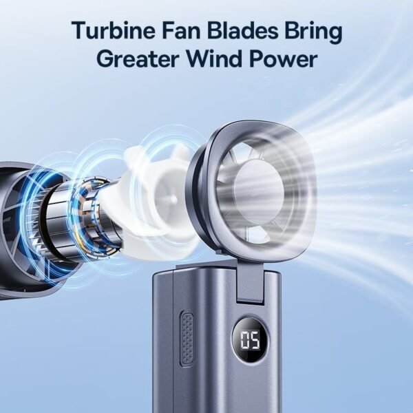 Baseus Foldable Handheld Fan 5-Speed Wind and Digital Display 4000mAh Rechargeable Portable Mini Fan For Indoor and Outdoor Use - Image 7
