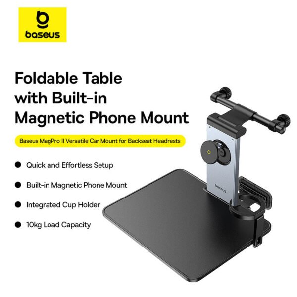Baseus MagPro Series Versatile Car Mount for Backseat Headrest - Foldable Laptop Desk, 360° Rotatable Phone Holder, Adjustable, Easy Install - Image 7