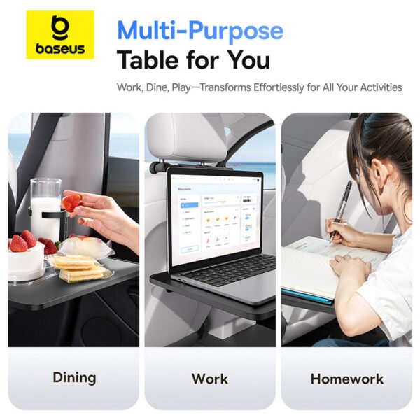 Baseus MagPro Series Versatile Car Mount for Backseat Headrest - Foldable Laptop Desk, 360° Rotatable Phone Holder, Adjustable, Easy Install - Image 14