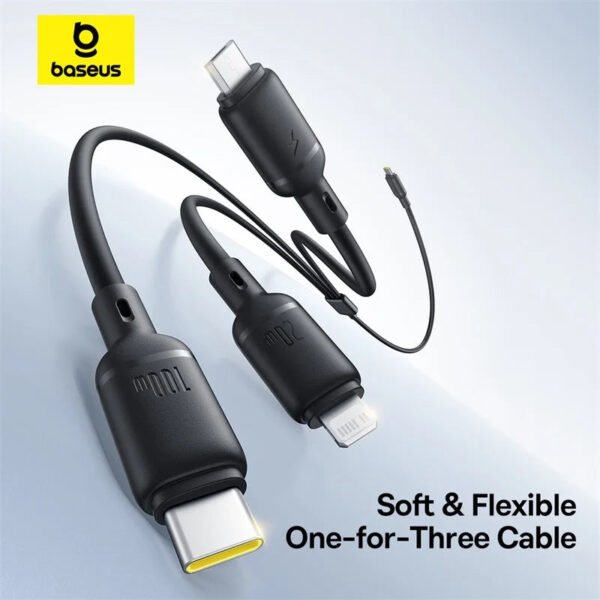 Baseus Silky One-for-Three Fast Charging Cable USB-C to M+L+C 100W 1.5m Cosmic Black - Image 11