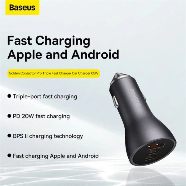 Baseus Golden Contactor Pro Triple Fast Charger Car Charger 65W U+C+C - Image 8