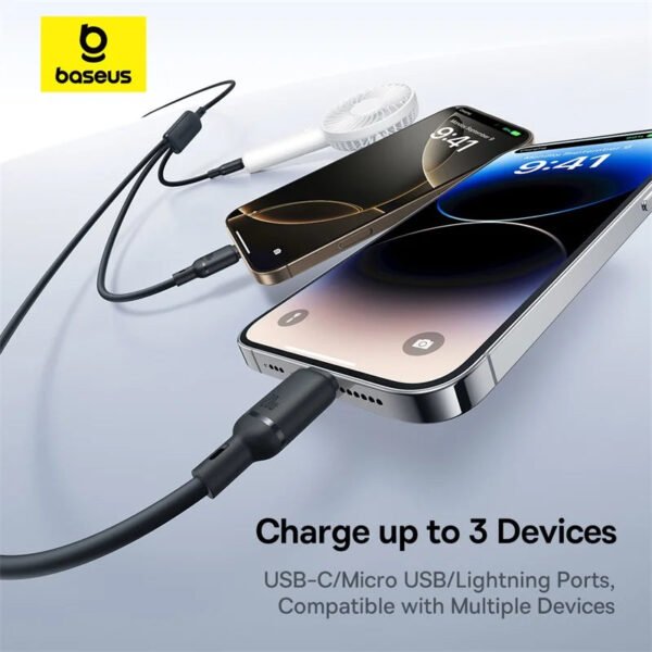 Baseus Silky One-for-Three Fast Charging Cable USB-C to M+L+C 100W 1.5m Cosmic Black - Image 13