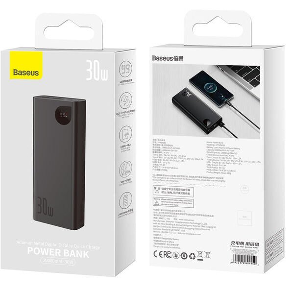 Baseus Adaman Metal Digital Display Fast charge Power Bank 20000mAh 30W (2021 Editon)( Baseus Mini White charging cable Type-C to type-c 60W(20V/3A) 50cm) - Image 13