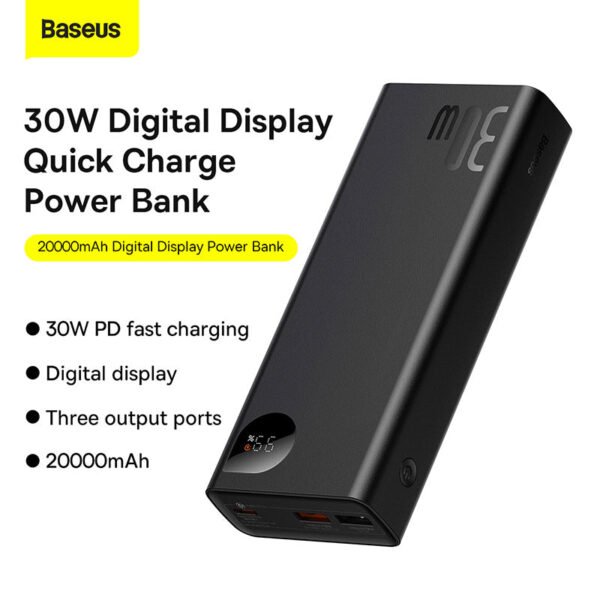 Baseus Adaman Metal Digital Display Fast charge Power Bank 20000mAh 30W (2021 Editon)( Baseus Mini White charging cable Type-C to type-c 60W(20V/3A) 50cm) - Image 7