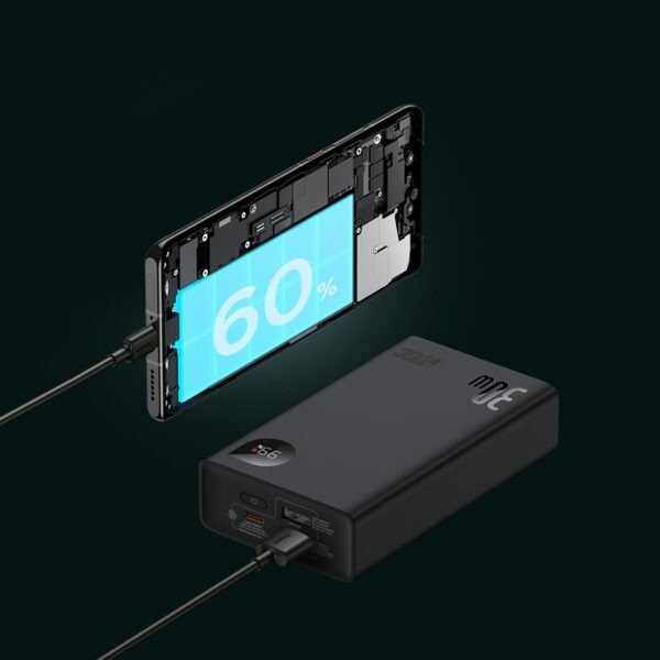 Baseus Adaman2 Digital Display Fast Charge Power Bank 20000mAh 30W (VOOC Edition) ( With Simple Series Charging Cable USB to Type-C 3A 0.3m Black) - Image 14
