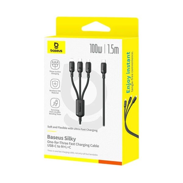 Baseus Silky One-for-Three Fast Charging Cable USB-C to M+L+C 100W 1.5m Cosmic Black - Image 15