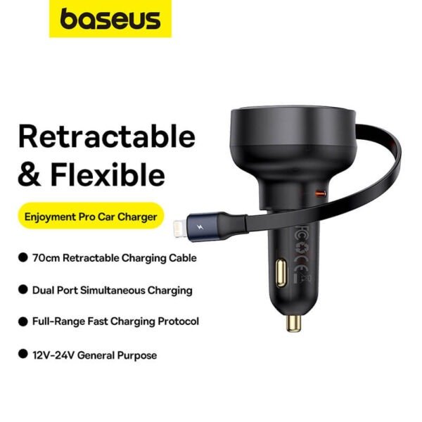 Baseus Enjoyment Pro Car Charger C+Retractable iP Cable 55W - Image 2