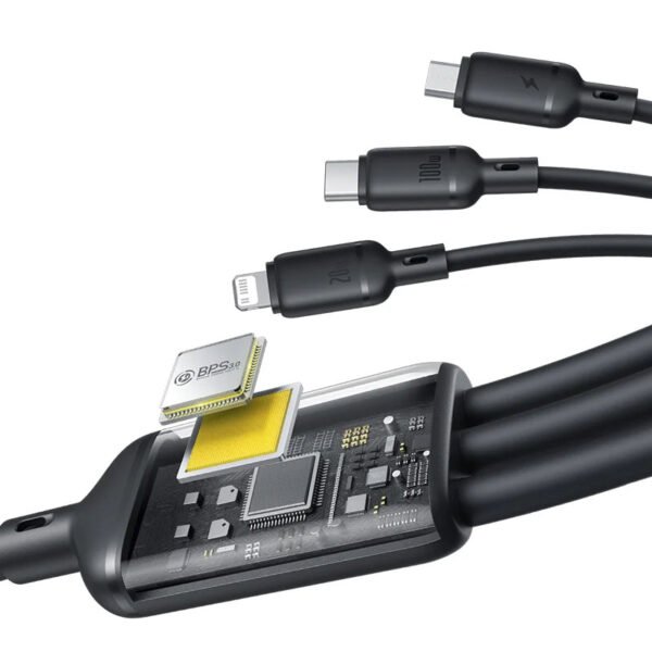 Baseus Silky One-for-Three Fast Charging Cable USB-C to M+L+C 100W 1.5m Cosmic Black - Image 4