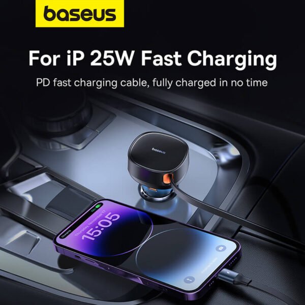 Baseus Enjoyment Pro Car Charger C+Retractable iP Cable 55W - Image 6