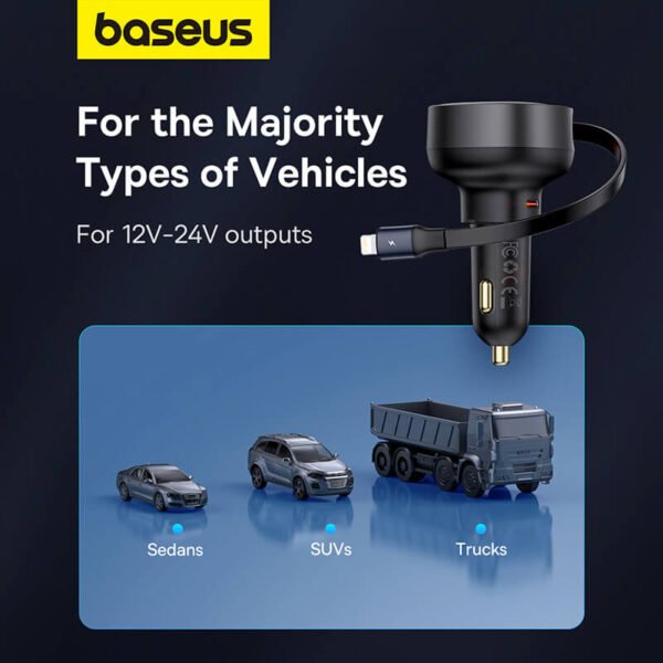 Baseus Enjoyment Pro Car Charger C+Retractable iP Cable 55W - Image 8