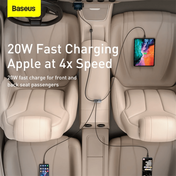 Baseus Share Together PPS Multi-Port Fast Charging Car Charger With Extension Cord 120W 2U+2C - Image 7