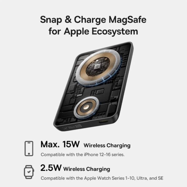 Baseus EnerFill FT11 Magnetic Power Bank for iWatch and Phone 10000mAh 27W Cosmic Black - Image 4