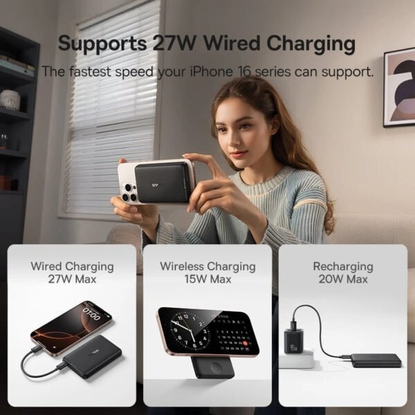 Baseus EnerFill FT11 Magnetic Power Bank for iWatch and Phone 10000mAh 27W Cosmic Black - Image 8
