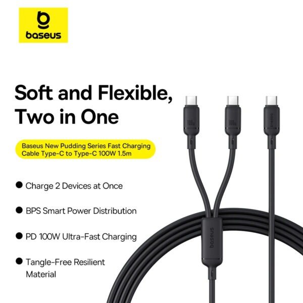 Baseus New Pudding Series Fast Charging Cable Type-C to Type-C 100W 1.5m Cluster Black - Image 8