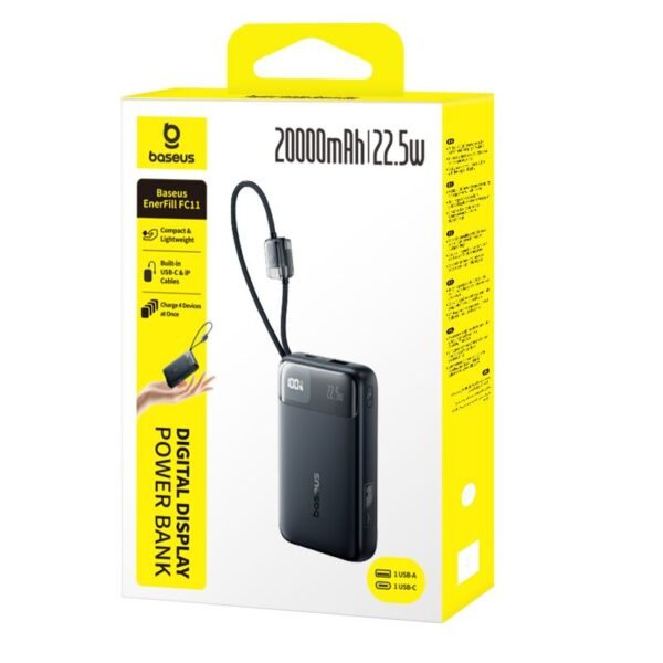 Baseus EnerFill FC11 Digital Display Power Bank with Dual Built-in Cables 20000mAh 22.5W - Image 6