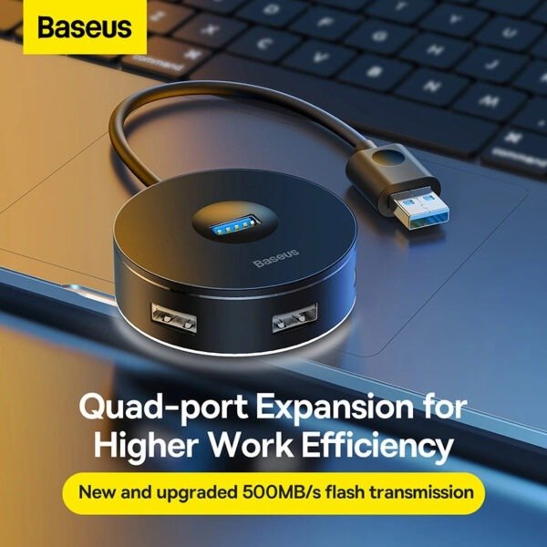 Baseus round box HUB adapter (Type-C to USB3.0*1+USB2.0*3)10cm - Image 6