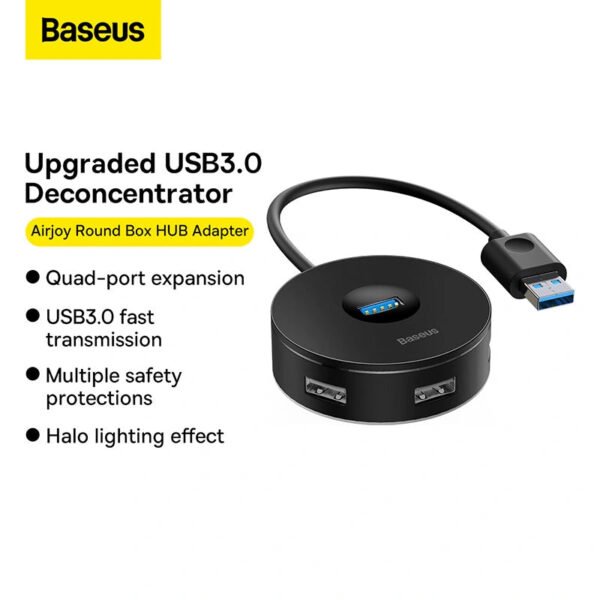 Baseus round box HUB adapter (Type-C to USB3.0*1+USB2.0*3)10cm - Image 5