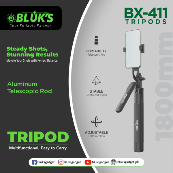 BX-411 1800mm Multifunctional Tripod with Remote & Flash Light - Image 2
