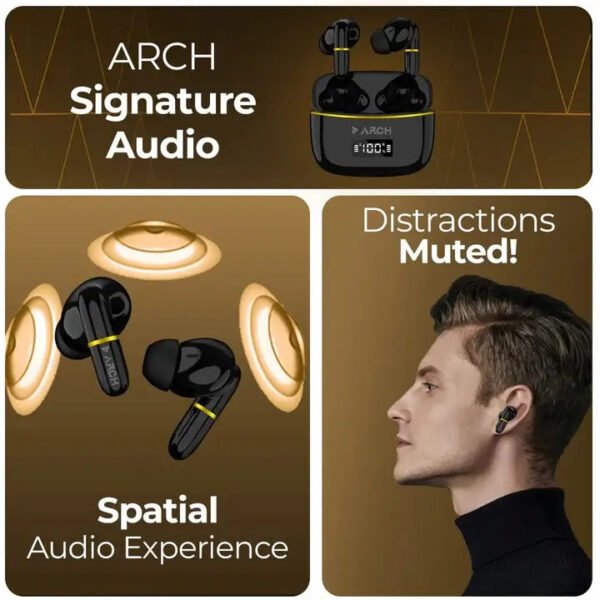 Arch Noir Bluetooth TWS Earbuds with Spatial Audio & 24H Playback - Image 2