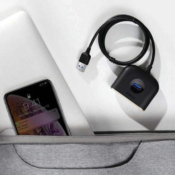 Baseus Square round 4 in 1 USB HUB Adapter(USB3.0 TO USB3.0*1+USB2.0*3) 1m - Image 9