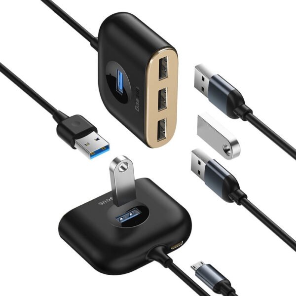Baseus Square round 4 in 1 USB HUB Adapter(USB3.0 TO USB3.0*1+USB2.0*3) 1m - Image 4
