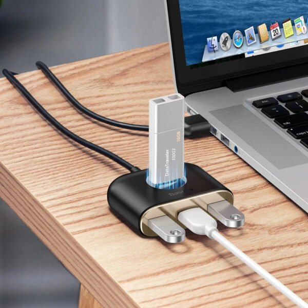 Baseus Square round 4 in 1 USB HUB Adapter(USB3.0 TO USB3.0*1+USB2.0*3) 1m - Image 5