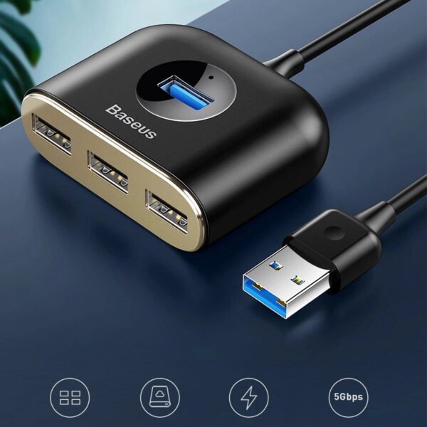 Baseus Square round 4 in 1 USB HUB Adapter(USB3.0 TO USB3.0*1+USB2.0*3) 1m - Image 6