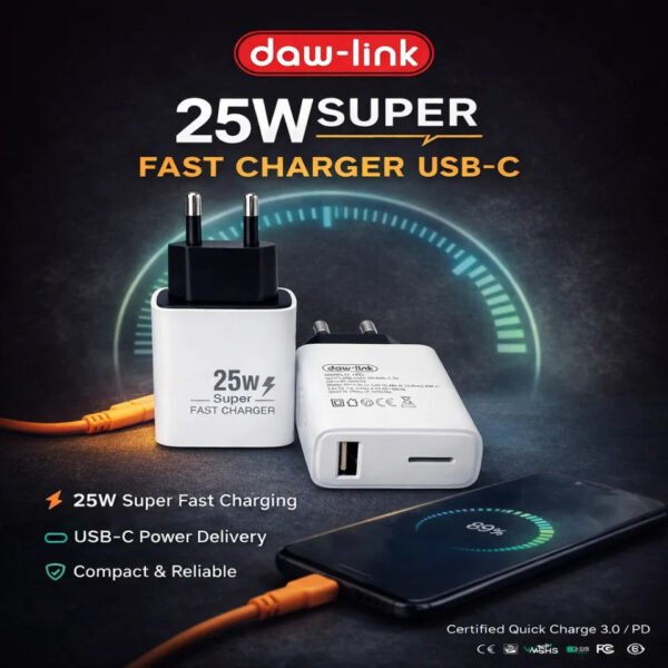 Dawlink 25W Max USB-C Fast Charger - Universal Mobile Support